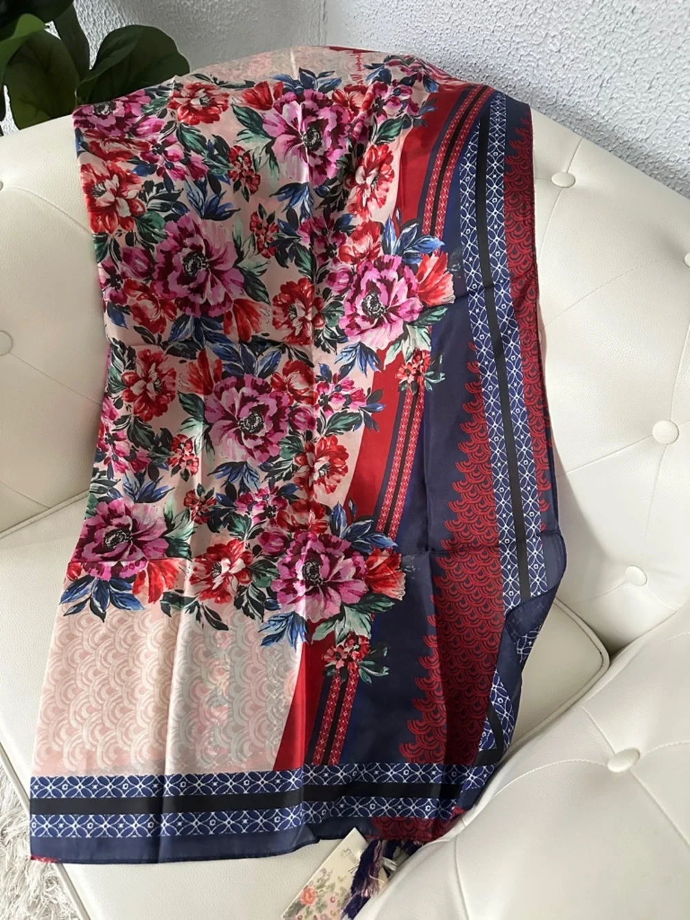 Johnny Was Pink Red Floral Silk Scarf